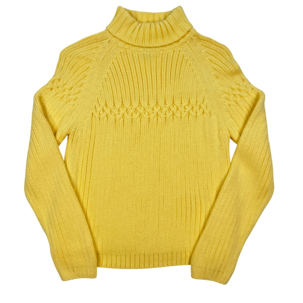 Sonoma Jean Company Yellow Cotton Turtleneck Ribbed Knit Sweater Large Chunky